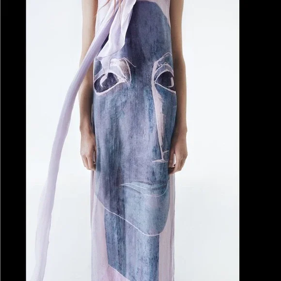 ZARA FLOWY PRINTED DRESS WITH SCARF. Brand new with tag. - Picture 2 of 8